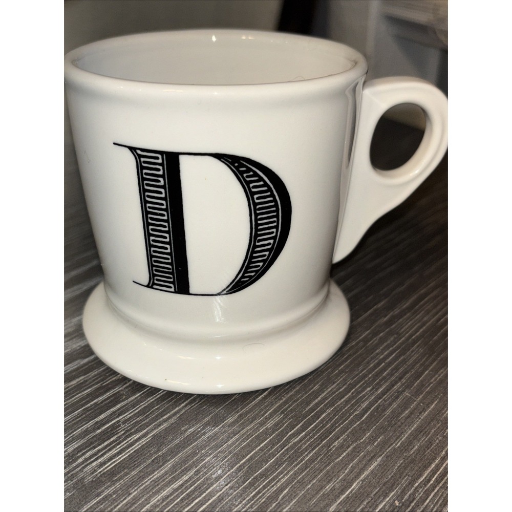 Anthropologie Monogram Initial Coffee Cup Shaving Mug Letter "D" White/Black EXC - Picture 2 of 5